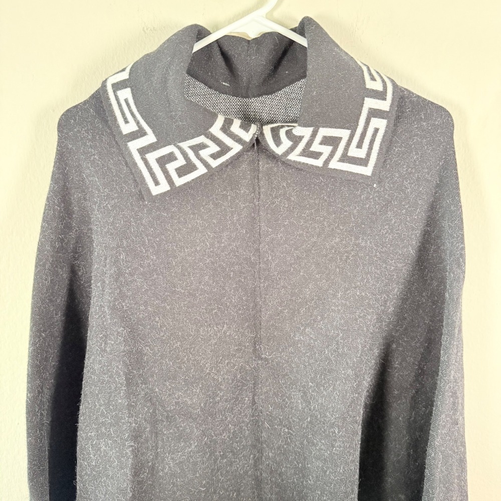 Givenchy Cashmere Silk Greek Key Knit Poncho Black White Made in Italy - Picture 2 of 6